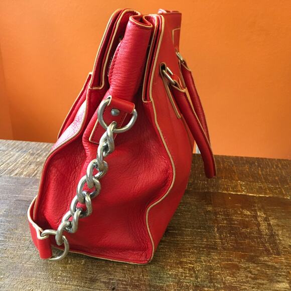 Charles Jourdan Red Pebbled Leather Large Shoulder Bag Purse Classic Vintage - Picture 7 of 12